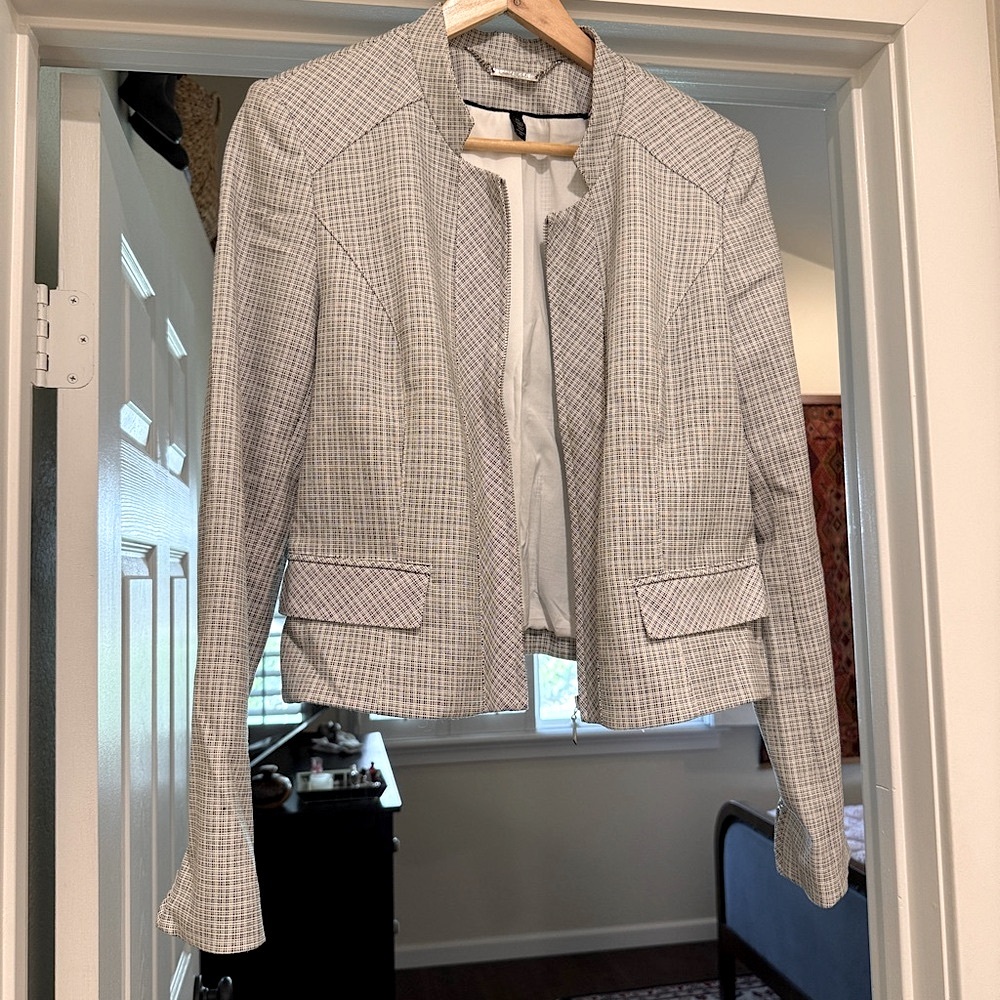 White House Black Market Gray Checkered  Jacket